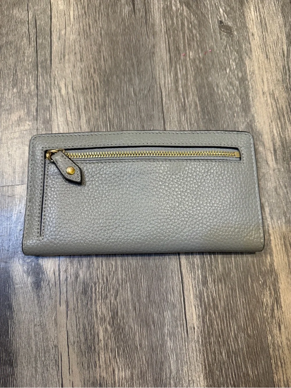 Lodis Gray Pebbled Leather Bifold Slim Wallet Snap Closure Minimalist Flawed